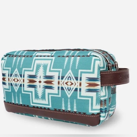 Pendleton Turquoise and Brown Geometric Cosmetic Bag - Picture 3 of 12